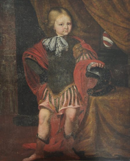Kinderporträt der Ahnengalerie der Familie von Schönburg, junger Knabe in Ritterrüstung