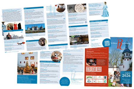 Das Bild zeigt eine Vorschau des Veranstaltungsflyers von Schloss Rochsburg für das 1. Halbjahr 2026.